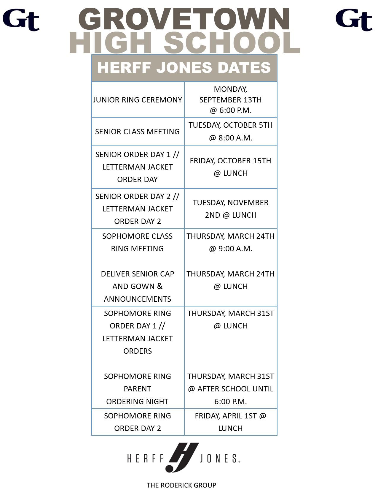 Herff Jones Dates for Grovetown High School