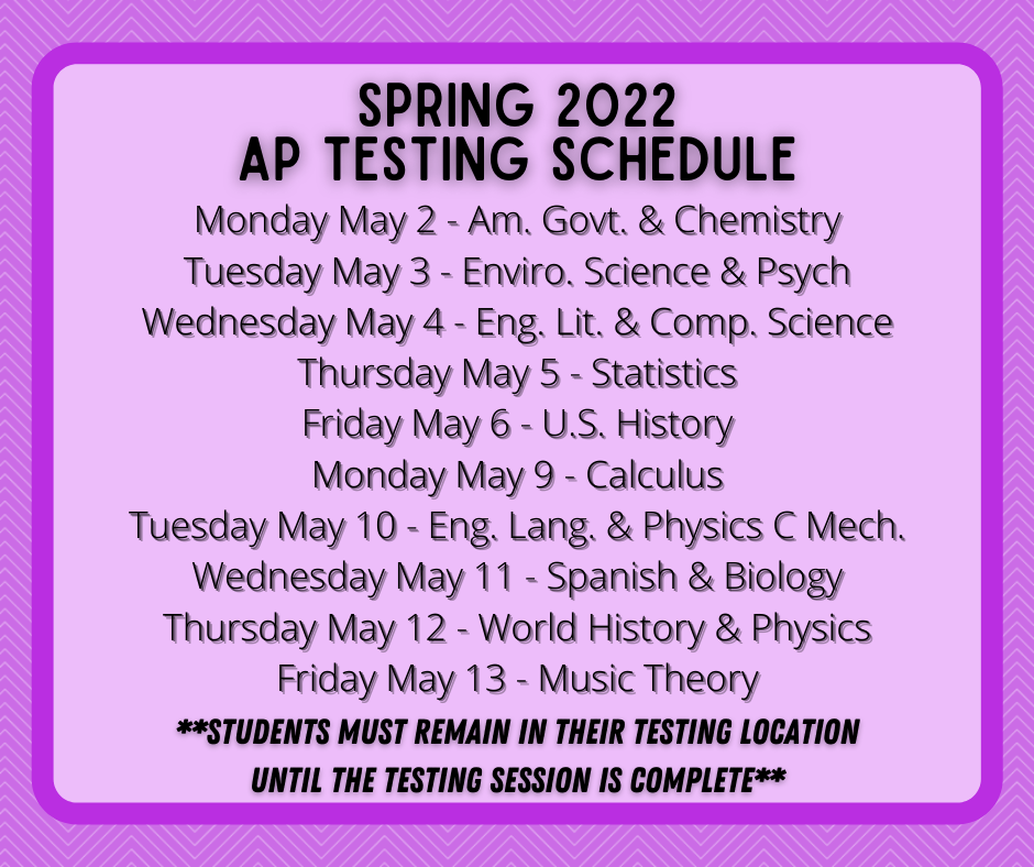 Spring 2022 AP Testing Info